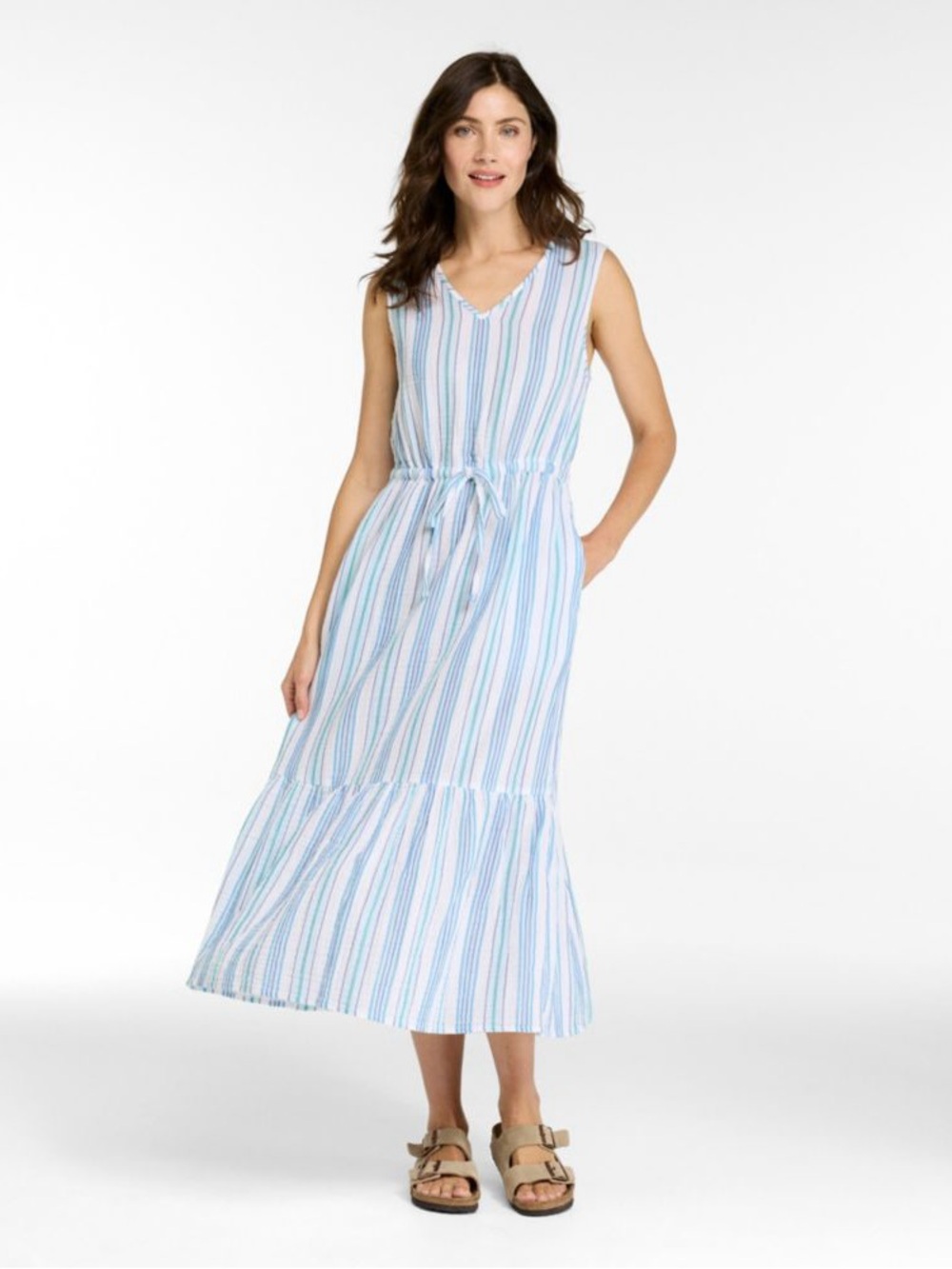 LL BEAN Cloud Gauze Midi Dress, Stripe
